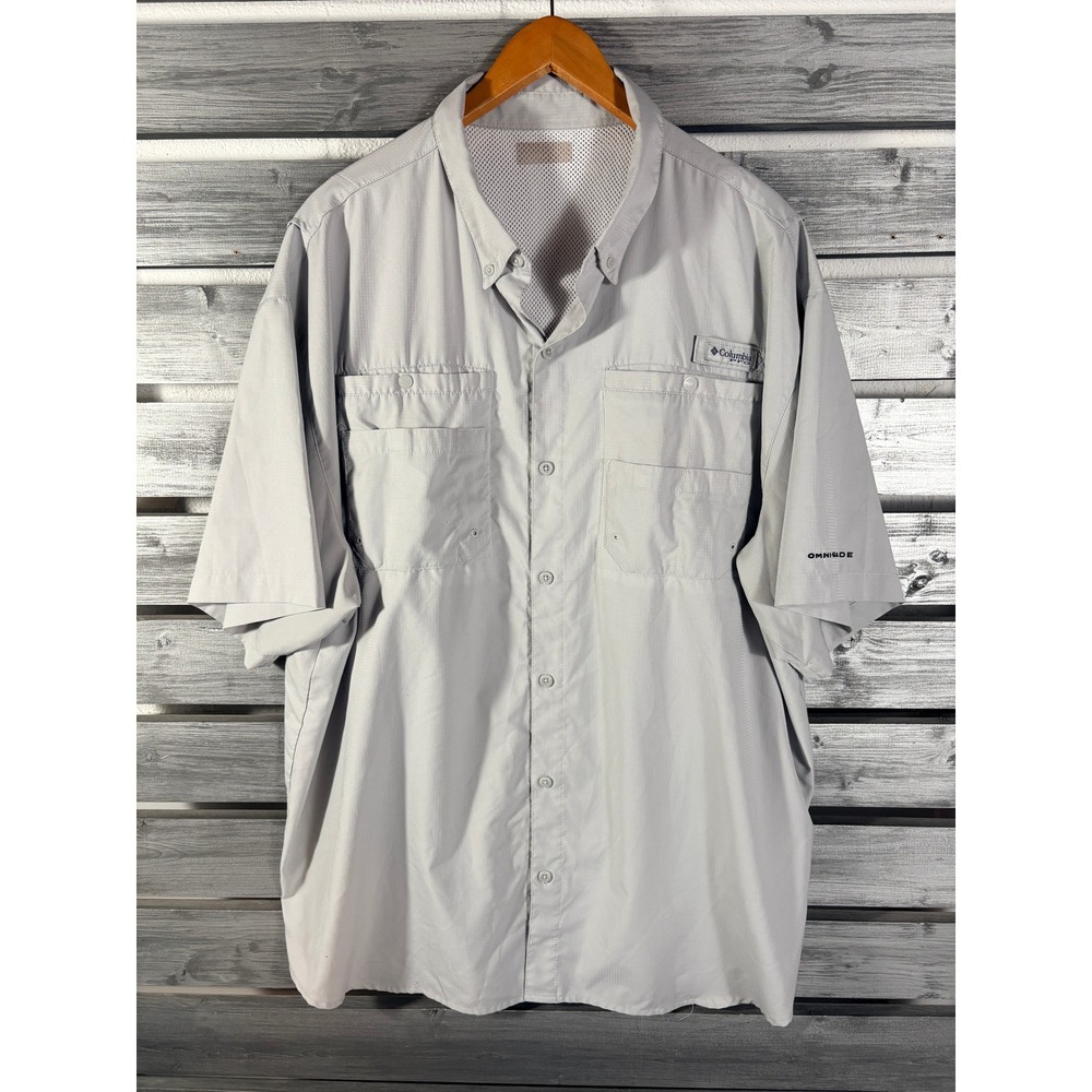 Columbia PFG Mens Gray Short Sleeve Fishing Shirt Omni-Shade Ripstop 2XL